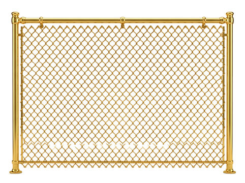 Golden chain link fence isolated on transparent background