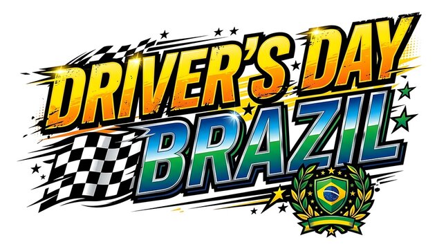 Driver's Day Brazil celebratory graphic with checkered flag and Brazilian national emblem for automotive holiday event