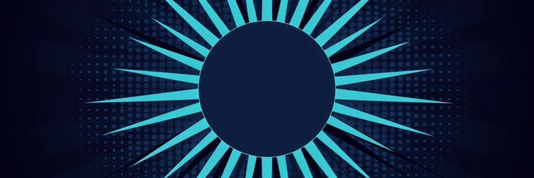 Abstract sunburst background with radial cyan rays and halftone dot pattern