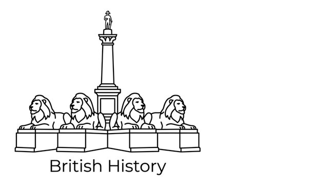 Line art illustration of Nelson Column in Trafalgar Square London.