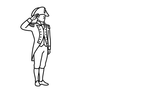 A line art illustration of a historical military officer saluting.