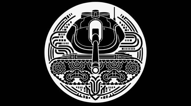 A powerful tank military emblem showcasing an armored tactical vehicle in a stylized circular graphic design for gaming or insignia