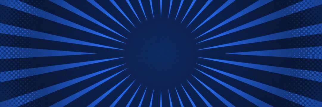 Abstract dark blue comic book style background with sunburst rays
