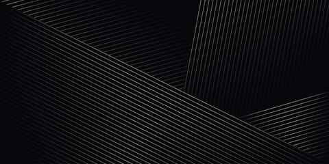 Naklejka premium Black background with luxurious and elegant gold line pattern. Vector design with minimalist overlapping lines concept. Vector eps. 4