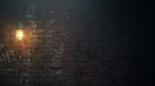 Dark Rustic Brick Wall Illuminated by Yellow Industrial Light