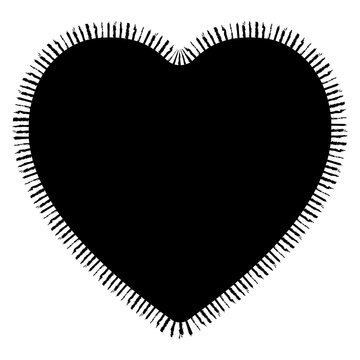 Scalloped heart black postage frame isolated on transparent bg. Outline border template. Simple minimalist label text box. Blank scallop edge stamp mockup. Vector png