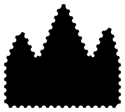 Scalloped crown black postage frame isolated on transparent bg. Outline border template. Simple minimalist label text box. Blank scallop edge stamp mockup. Vector png