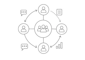 Fototapeta premium Business Team Collaboration Infographic with Circular Workflow and Communication Network