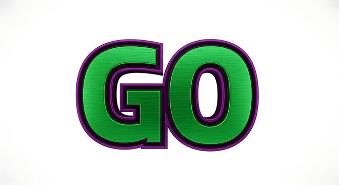 Green go text sign with embossed texture on white background, typography