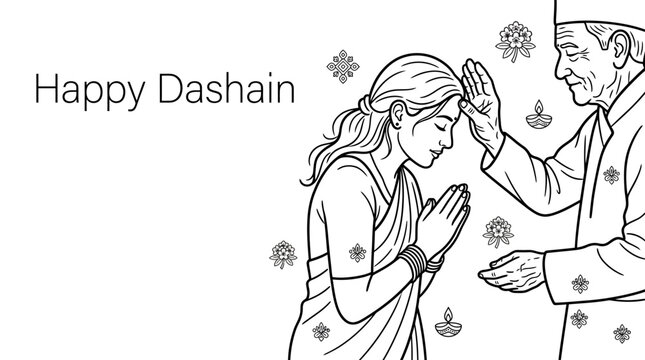 An elderly man blessing a young woman during the Dashain festival.