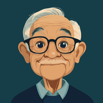 A cheerful senior man with glasses, showcasing wisdom and warmth in a vibrant, illustrated style