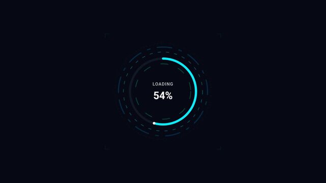 Digital Circular Progress Loading Bar Interface with Fifty Four Percent Status