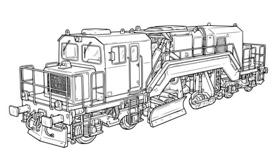 Obraz premium Hand Drawn Vintage Railway Ballast Regulator Illustration