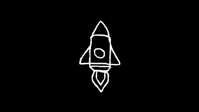 Hand drawn rocket animation  with dynamic and move on black background transparent and alpha channel only 4k 

