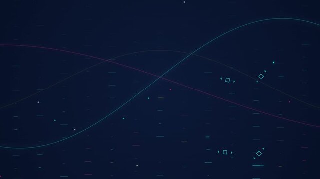 abstract digital background with glowing lines and particles moving in waves, technology and data concept