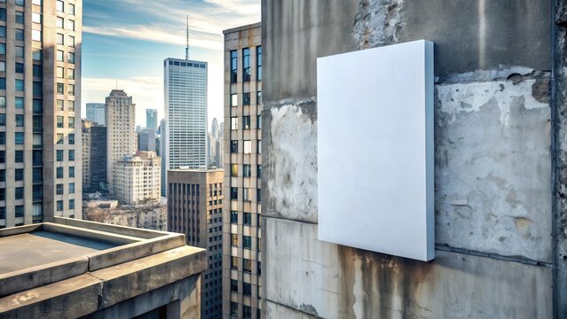 A lone white poster clings to a worn grey urban faade its simplicity amidst a rugged city backdrop