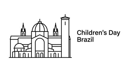 Obraz premium Minimalist line art illustration of a Brazilian cathedral for Childrens Day.