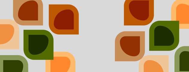 Fototapeta premium Abstract pattern features rounded squares, varying shades brown, orange, green. Simple design repeats across light background.