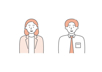 Fototapeta premium 喜怒哀楽の「楽」の表情をしている二人組のビジネスパーソンのイラストセット3（ピンク）