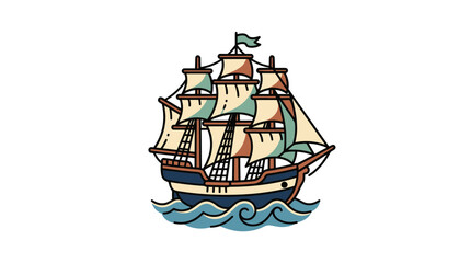 Vintage Sailing Ship Illustration - Classic Tall Ship on Blue Waves © Bolu