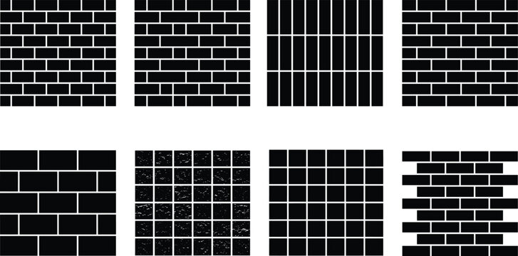 Silhouette Set of Brick and Tile Wall Patterns for Architecture and Construction Design