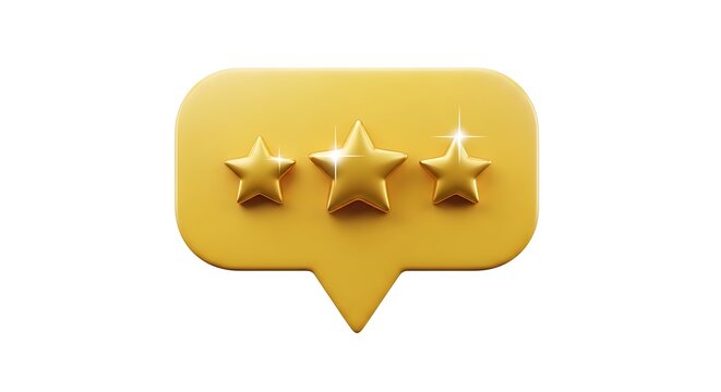 Golden speech bubble with three stars rating icon