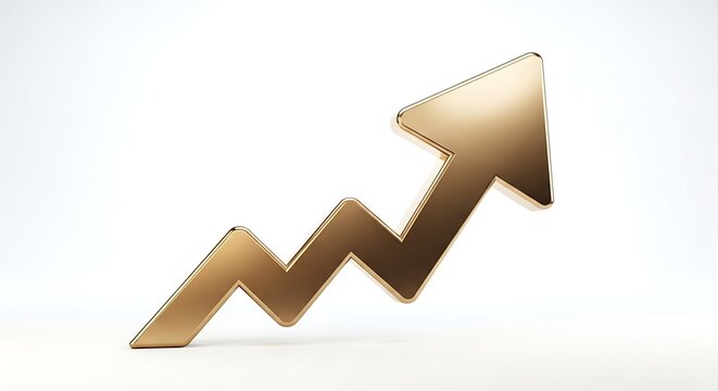 A gold colored 3d arrow pointing upwards with a zigzag pattern