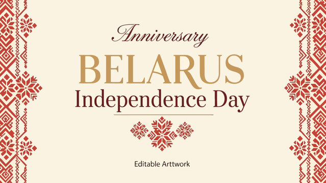 Belarus independence day background template with traditional national red slavic ornament pattern