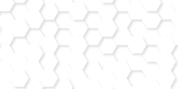 White hexagon bee cube element grid tiles emboss seamless pattern white paper texture futuristic business. vector honeycomb web banner texture background.