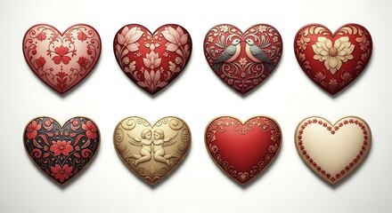Fototapeta premium Collection of intricately designed heart shapes in various colors and patterns
