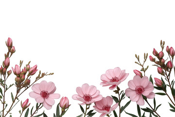 Fototapeta premium Pink flowering plant creating a bottom border on transparent background, symbolizing spring, growth, and nature