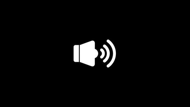 White speaker with sound waves emanating from it, indicating audio output or volume, set against a black background