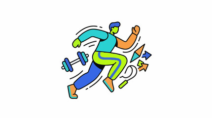 Obraz premium Energetic runner with fitness equipment and directional arrows
