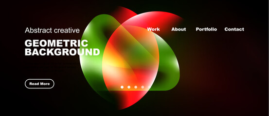 Naklejka premium Modern design features vibrant overlapping circles. Text highlights geometric background, navigation options present. Simple, clean aesthetic.