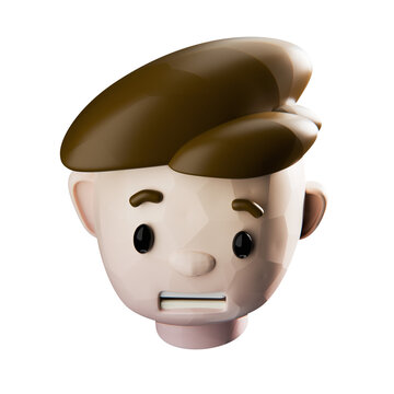 3d male character avatar head on transparent background