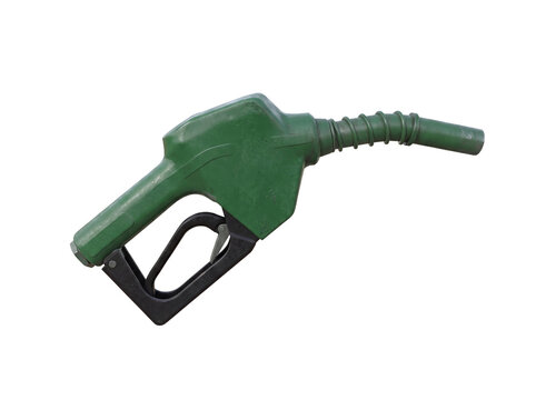 Green fuel nozzle with trigger and hose realistic 3d render on transparent background gas