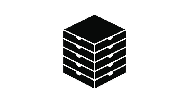 A stack of five square pizza boxes in a minimalist black icon style.