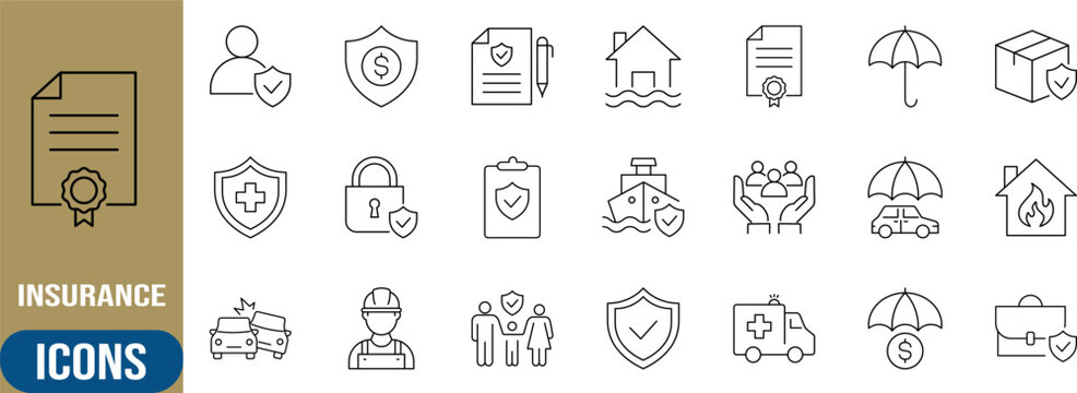 Insurance policy protection service icons. shield icon set, house icon set, car icon set