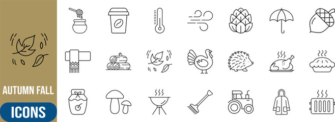 Autumn fall season vector icons. turkey icon set, acorn icon set, scarf icon set © Mamun
