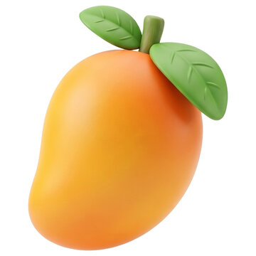 Mango Fruit 3d Minimalist Illustration with Green Leaves