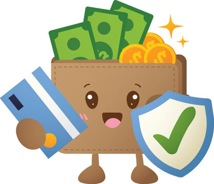 Cute wallet character smiles cheerfully