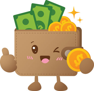 Cute wallet smiles, winks, and gives thumbs-up