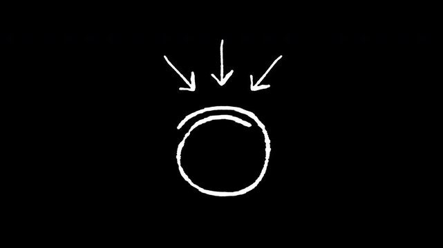 Animated circle with move Scribble black arrow on black background transparent and alpha channel only 4k 