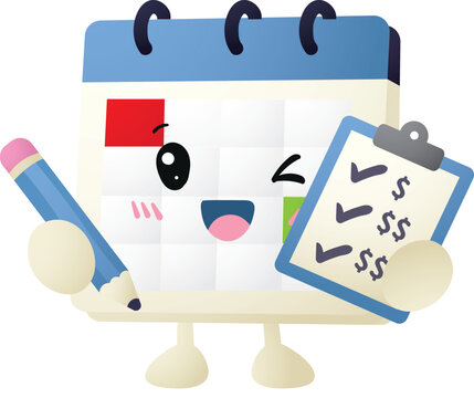 Cute calendar character holds pencil and checklist