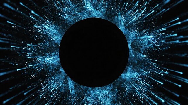 Abstract glowing blue circle with radiating light particles animation energy motion effect