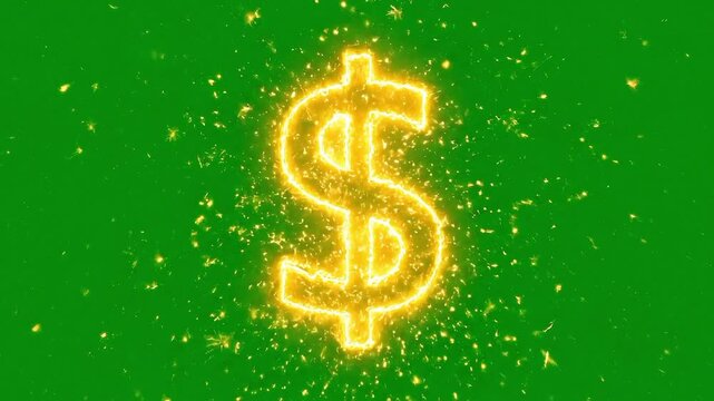 Fiery golden dollar currency symbol animation on green screen fire flame gold money finance