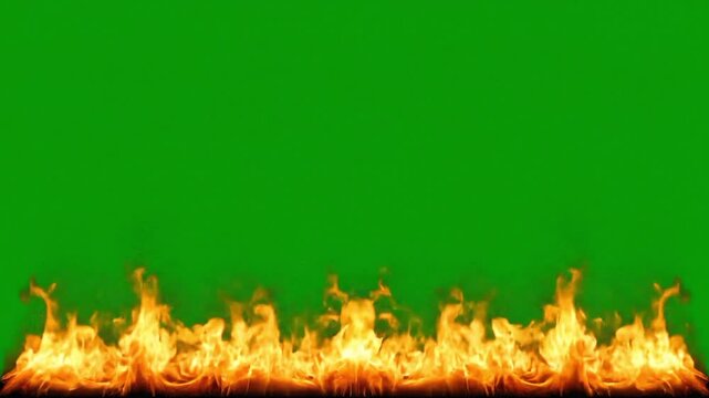 Realistic fire flames burning along bottom edge on green screen blaze inferno heat hot flame