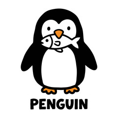 Fototapeta premium Playful Cartoon Penguin Holding a Fish.