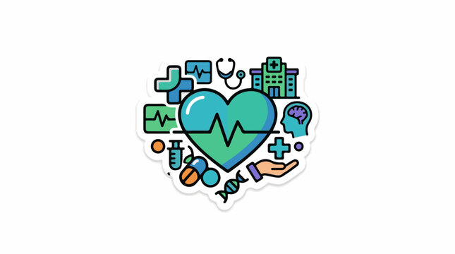 Heart with medical symbols symbolizing health and care