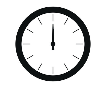 Solid black analog clock twelve o clock time vector icon silhouette